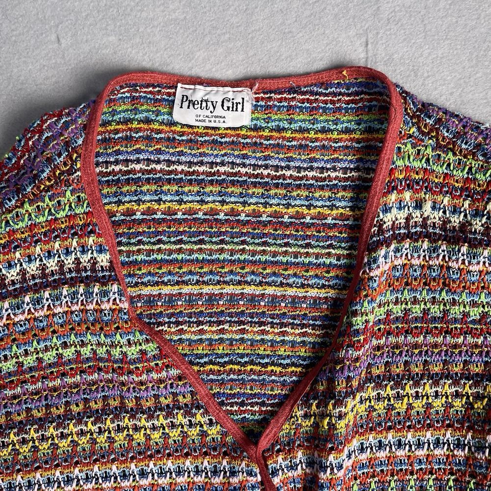 VTG Pretty Girl USA Handmade Feel Loose Knit Crochet Cover‎ Up Cardigan XL Boho - Picture 3 of 11